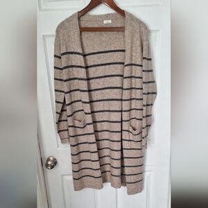 Longline cardigan women's size xs  beige with gray stripes new
